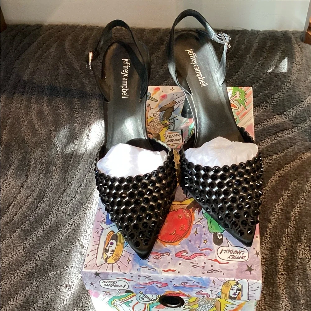 Jeffrey Campbell Shiner Slingback Rhinestone pointed toe pump size 9 Worn 1x - Picture 5 of 15